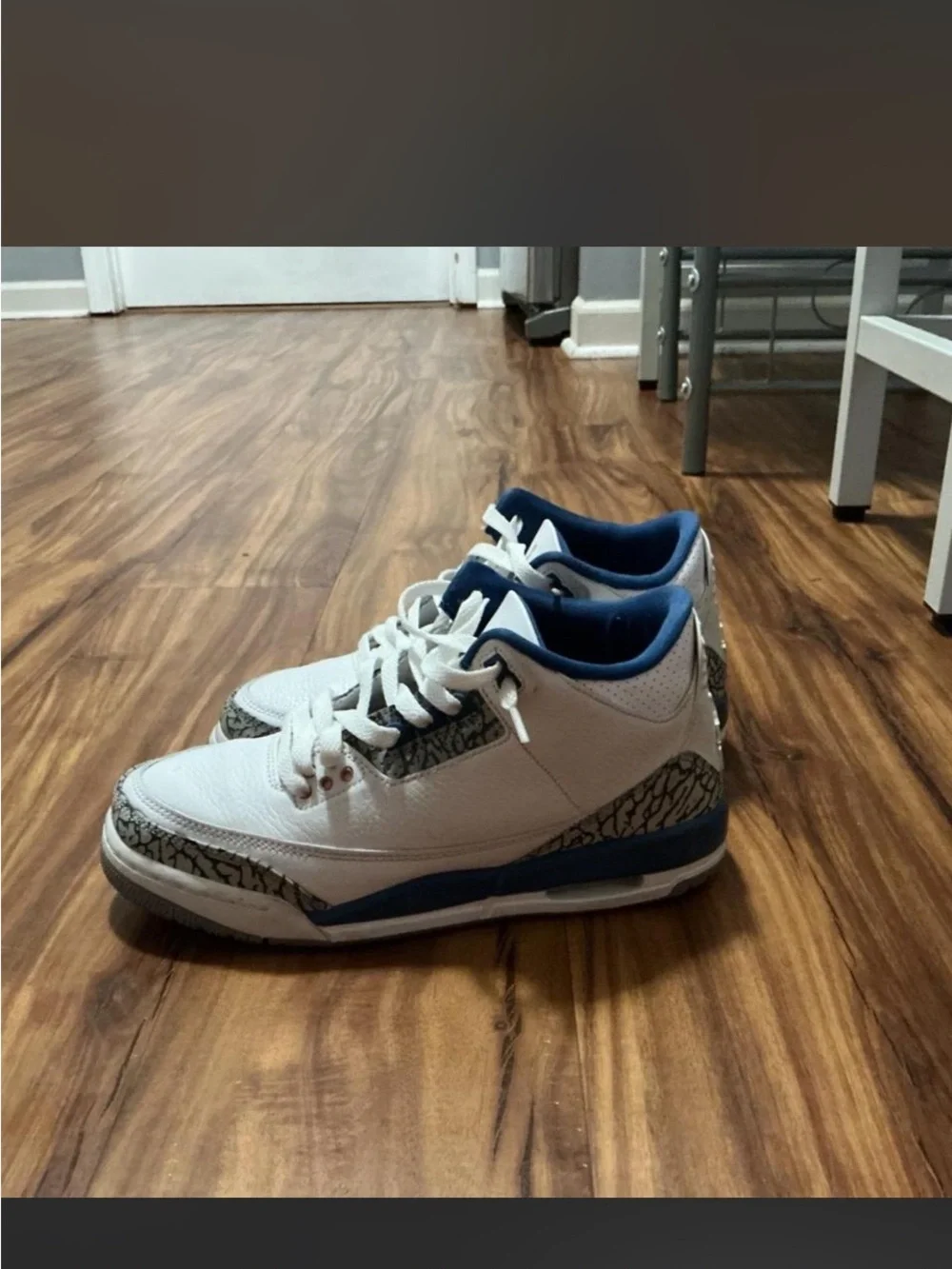Jordan Men's White and Blue Retro Basketball Sneakers with Elephant Print